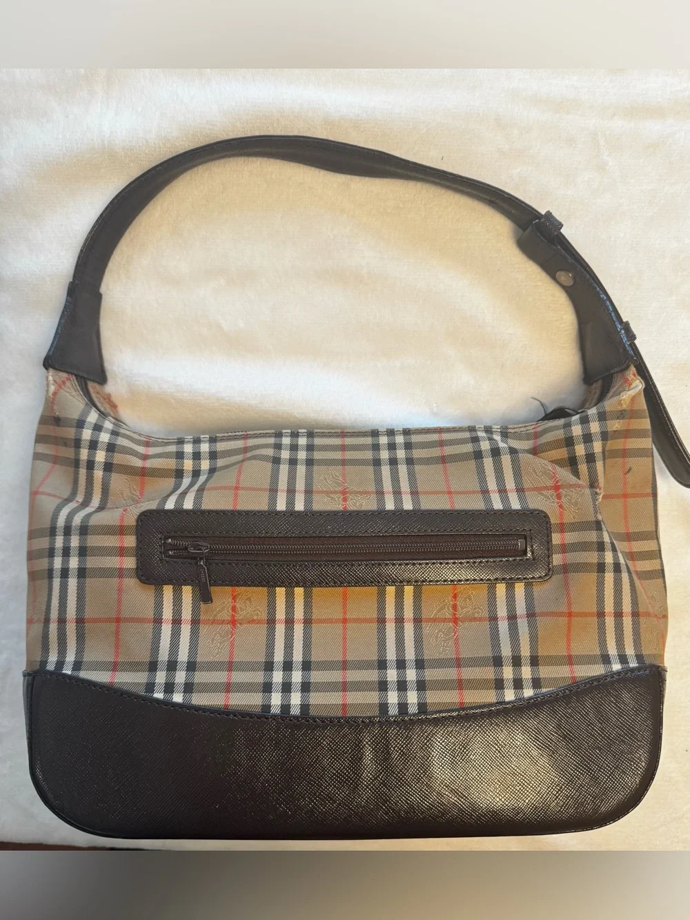 Vintage Burberry Nova Check Shoulder Bag Brown Leather Trim Y2K Designer Purse